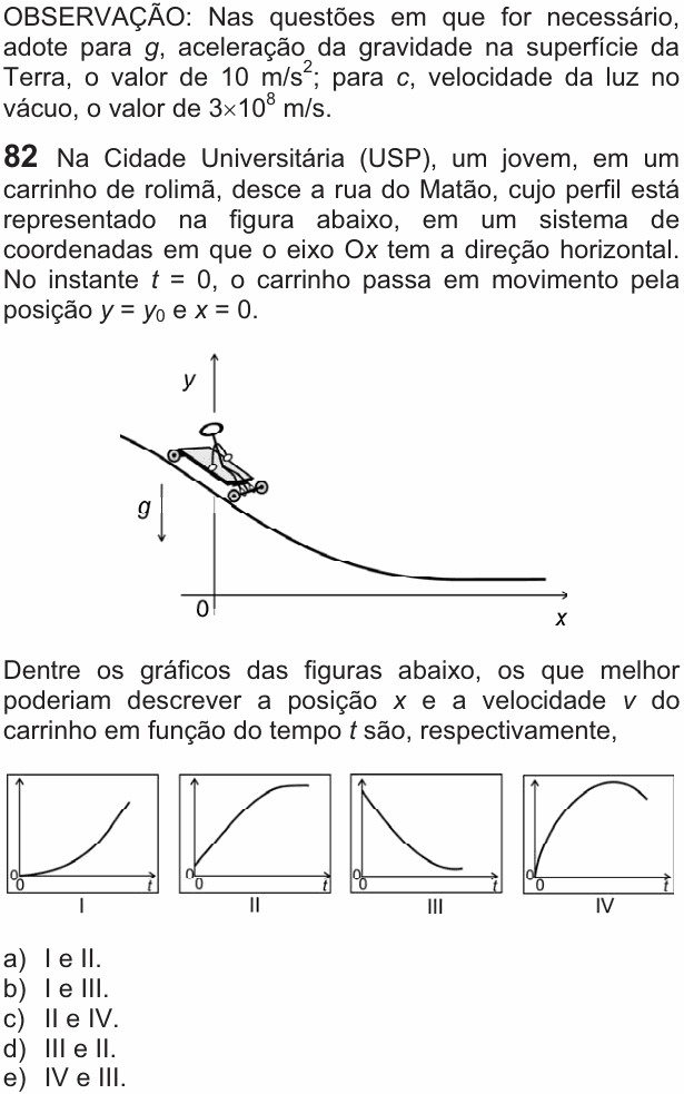 Enunciado da questão 82 de Física do FUVEST 2010