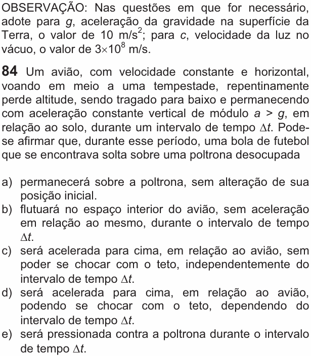 Enunciado da questão 84 de Física do FUVEST 2010