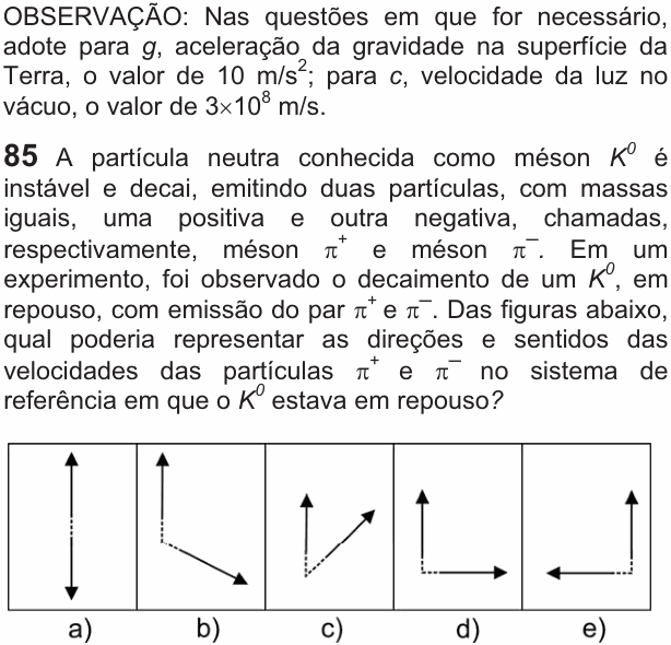 Enunciado da questão 85 de Física do FUVEST 2010
