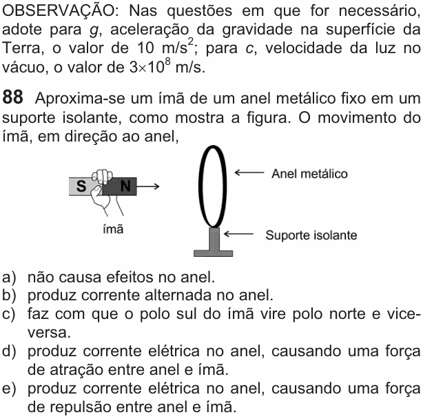 Enunciado da questão 88 de Física do FUVEST 2010