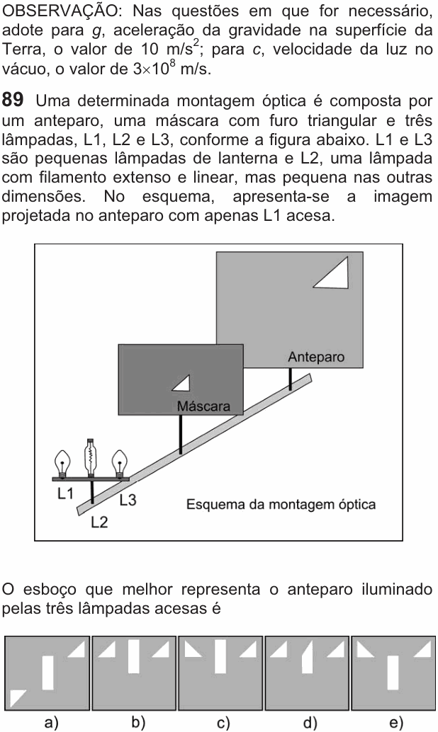 Enunciado da questão 89 de Física do FUVEST 2010