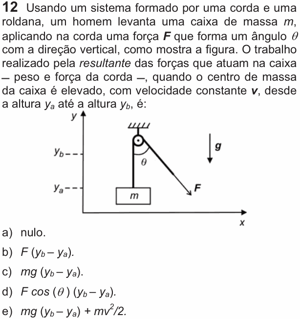 Enunciado da questão 12 de Física do FUVEST 2011