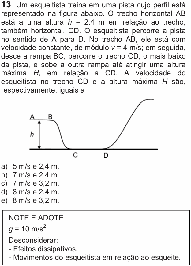 Enunciado da questão 13 de Física do FUVEST 2011