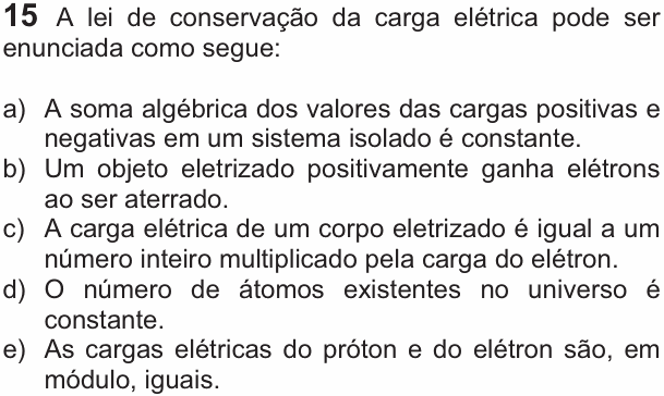 Enunciado da questão 15 de Física do FUVEST 2011