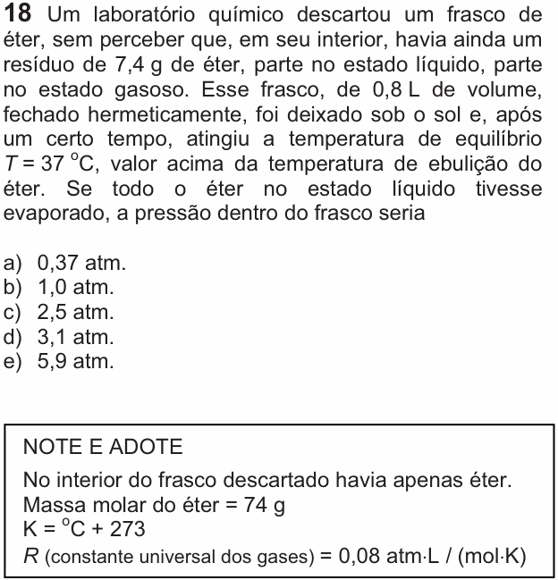 Enunciado da questão 18 de Física do FUVEST 2011