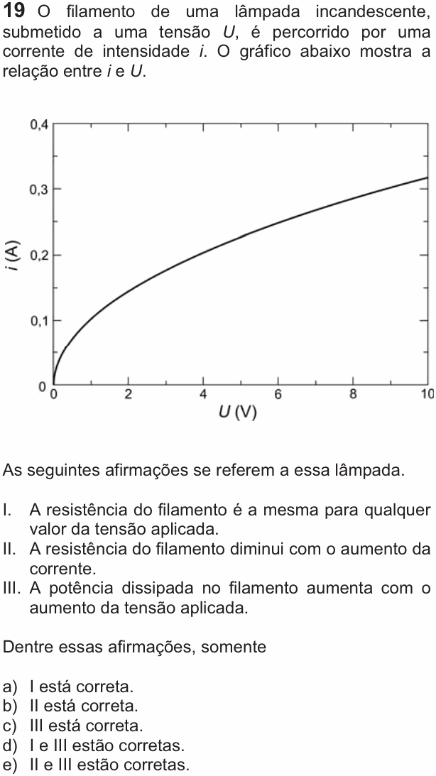 Enunciado da questão 19 de Física do FUVEST 2011