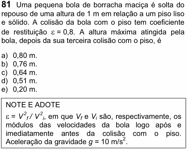 Enunciado da questão 81 de Física do FUVEST 2012
