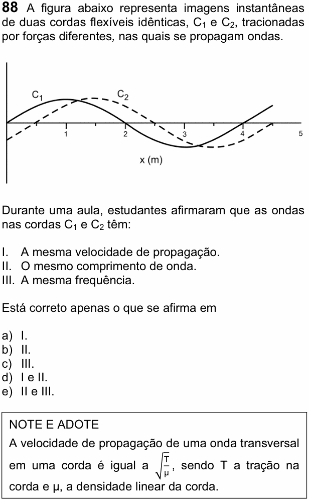 Enunciado da questão 88 de Física do FUVEST 2012