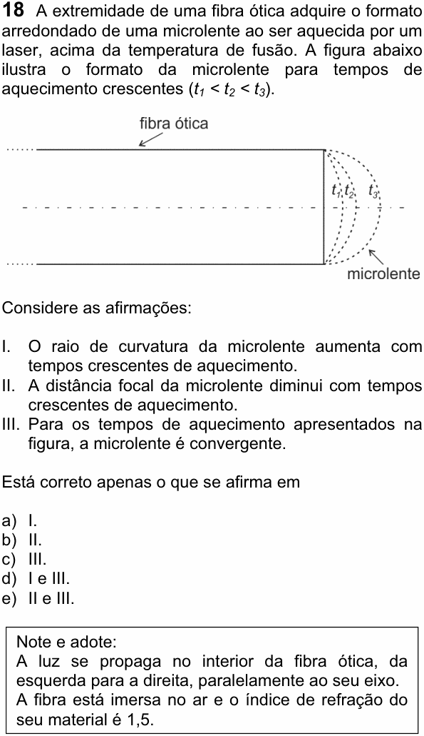 Enunciado da questão 18 de Física do FUVEST 2013