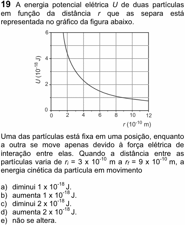 Enunciado da questão 19 de Física do FUVEST 2013