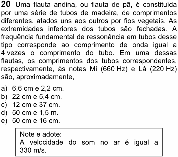 Enunciado da questão 20 de Física do FUVEST 2013