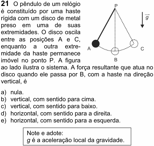 Enunciado da questão 21 de Física do FUVEST 2013