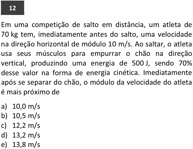Enunciado da questão 12 de Física do FUVEST 2014