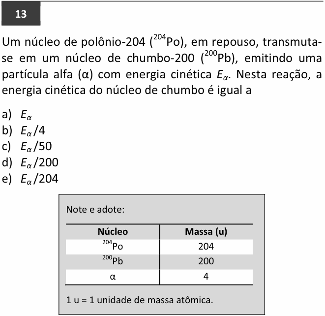 Enunciado da questão 13 de Física do FUVEST 2014
