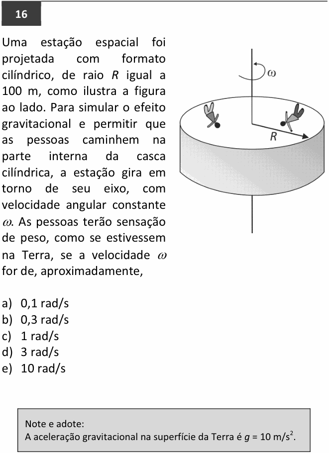 Enunciado da questão 16 de Física do FUVEST 2014