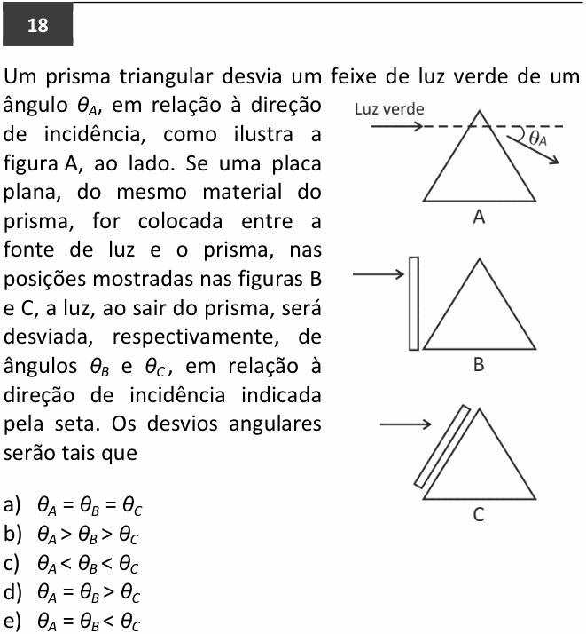 Enunciado da questão 18 de Física do FUVEST 2014