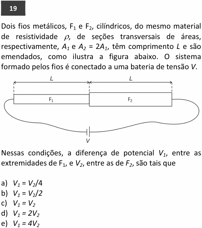Enunciado da questão 19 de Física do FUVEST 2014