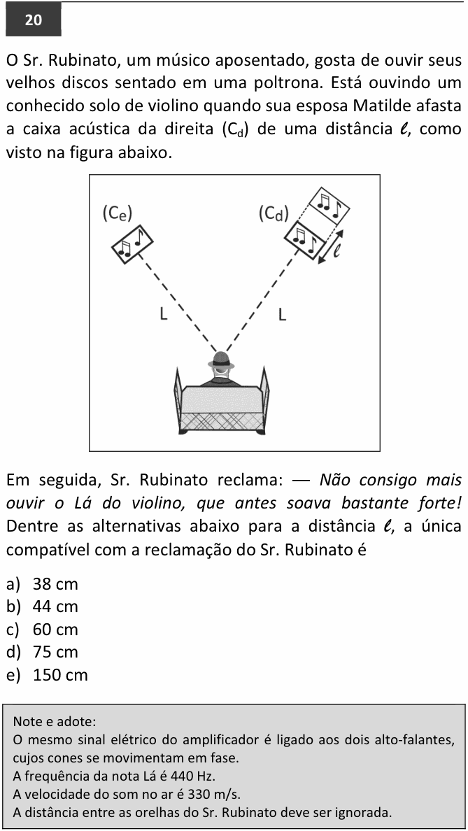 Enunciado da questão 20 de Física do FUVEST 2014