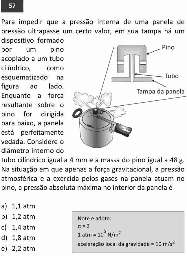 Enunciado da questão 57 de Física do FUVEST 2015