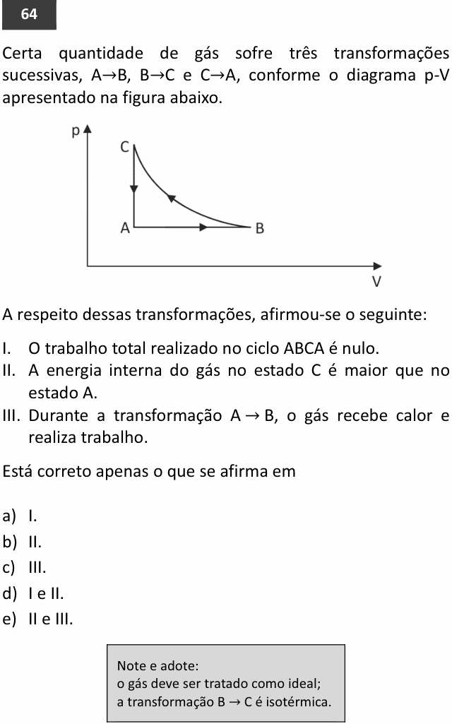 Enunciado da questão 64 de Física do FUVEST 2015