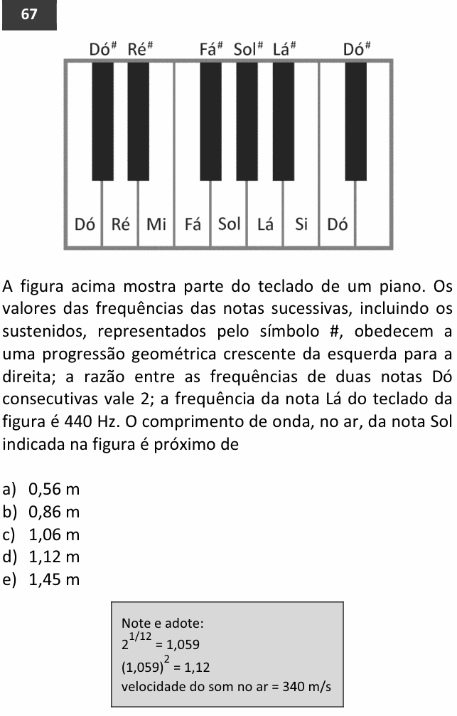 Enunciado da questão 67 de Física do FUVEST 2015