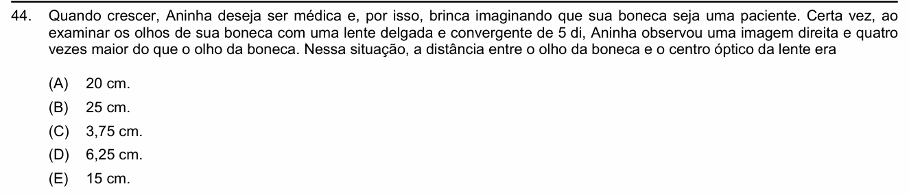 Enunciado da questão 44 de Física do FMABC 2018