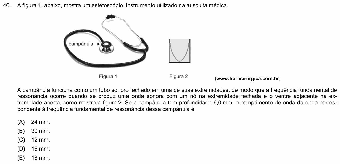 Enunciado da questão 46 de Física do FMABC 2018