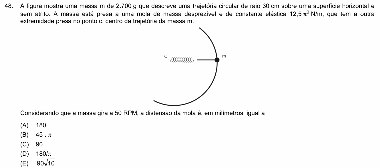 Enunciado da questão 48 de Física do FMABC 2018
