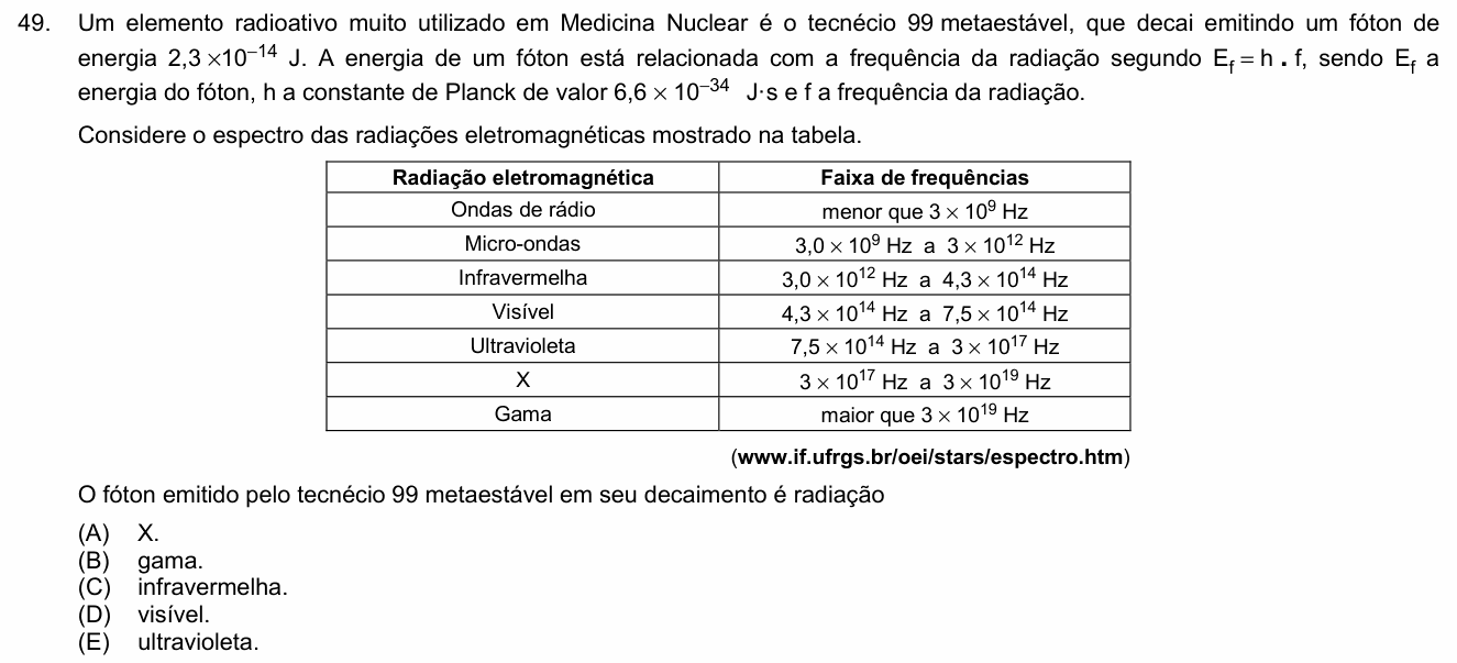 Enunciado da questão 49 de Física do FMABC 2018