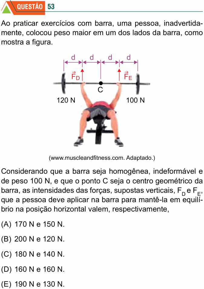 Enunciado da questão 53 de Física do FMABC 2020