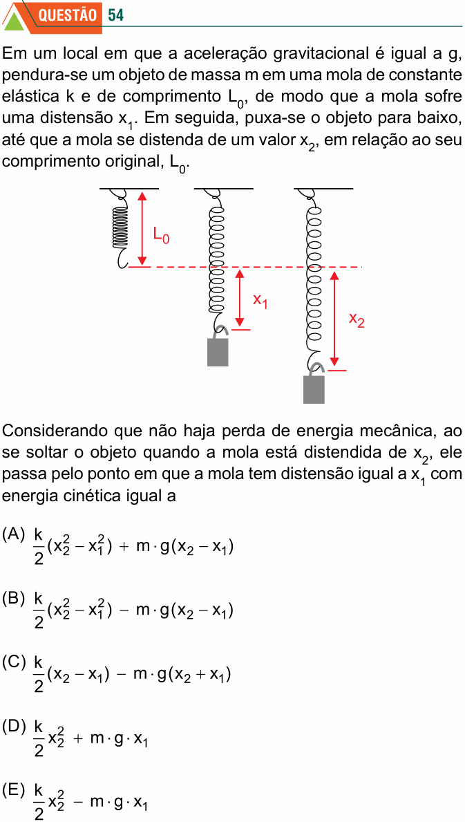 Enunciado da questão 54 de Física do FMABC 2020