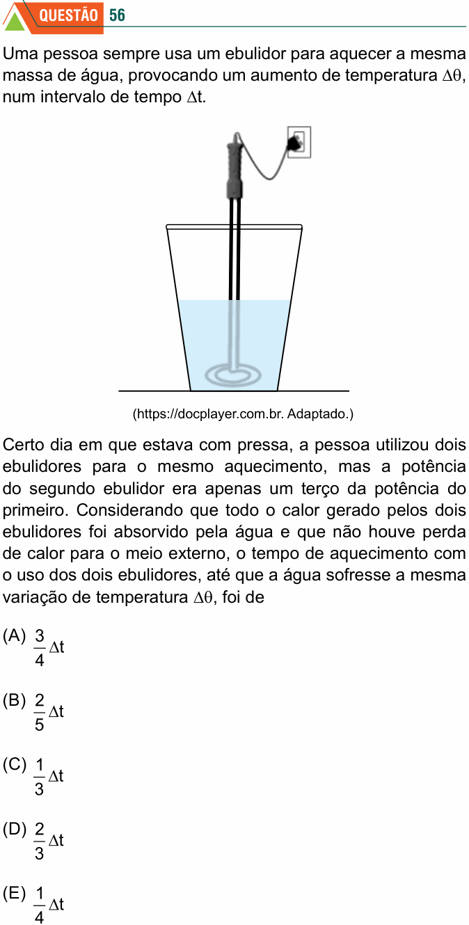 Enunciado da questão 56 de Física do FMABC 2020
