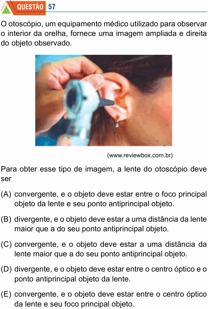 Enunciado da questão 57 de Física do FMABC 2020