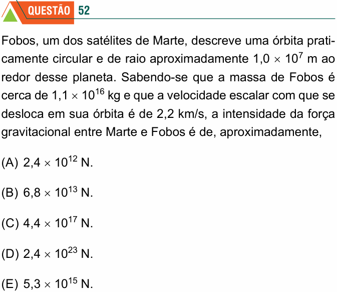 Enunciado da questão 52 de Física do FMABC 2021