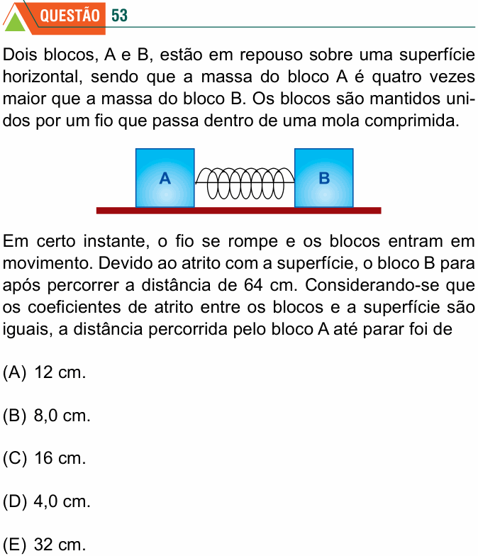 Enunciado da questão 53 de Física do FMABC 2021