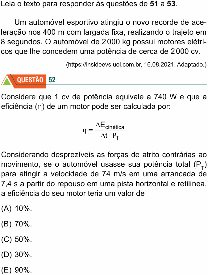 Enunciado da questão 52 de Física do FMABC 2022