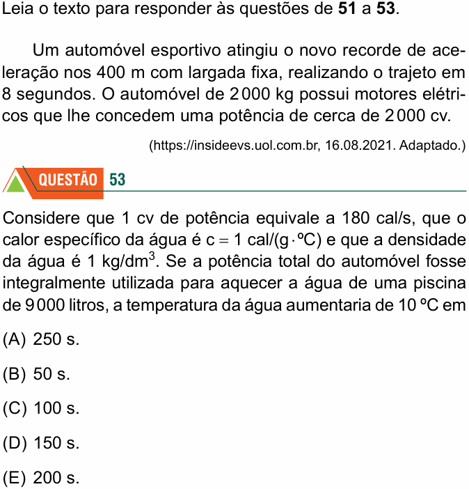 Enunciado da questão 53 de Física do FMABC 2022