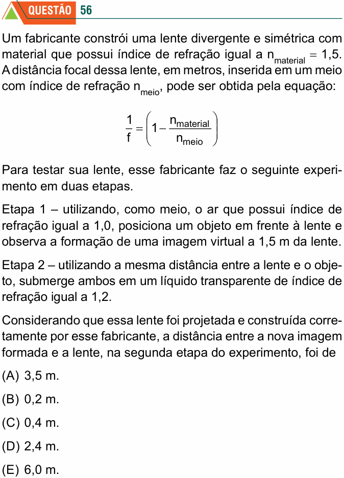 Enunciado da questão 56 de Física do FMABC 2022