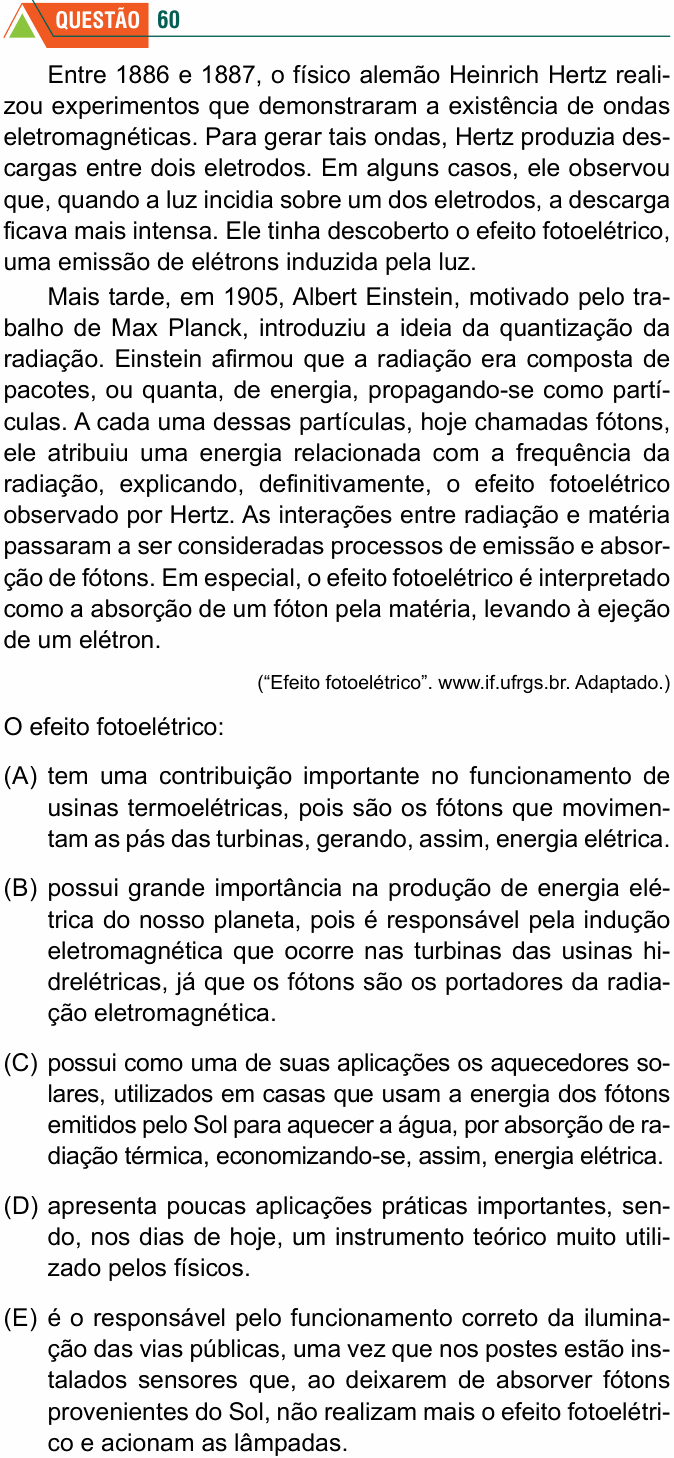 Enunciado da questão 60 de Física do FMABC 2022