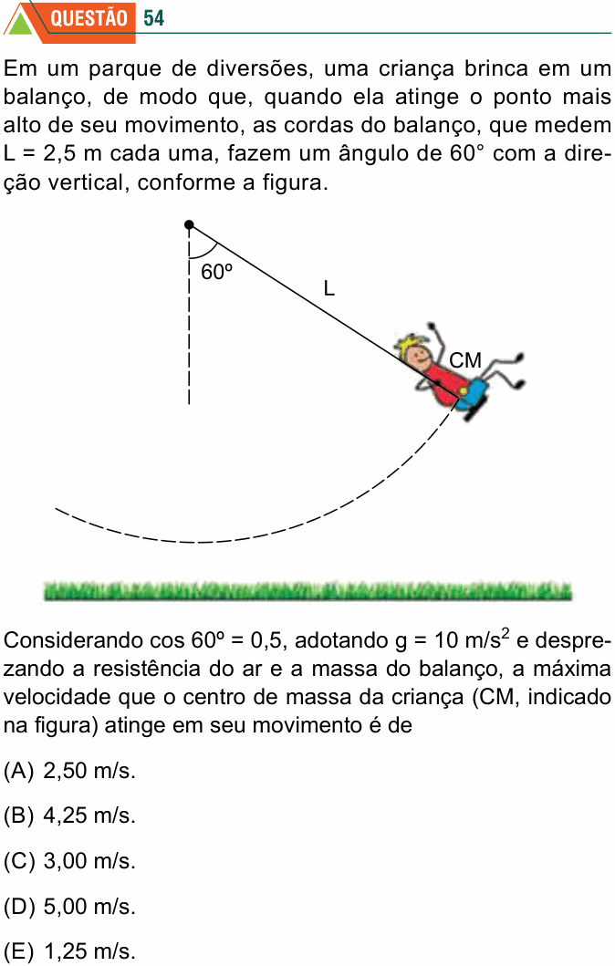 Enunciado da questão 54 de Física do FMABC 2023