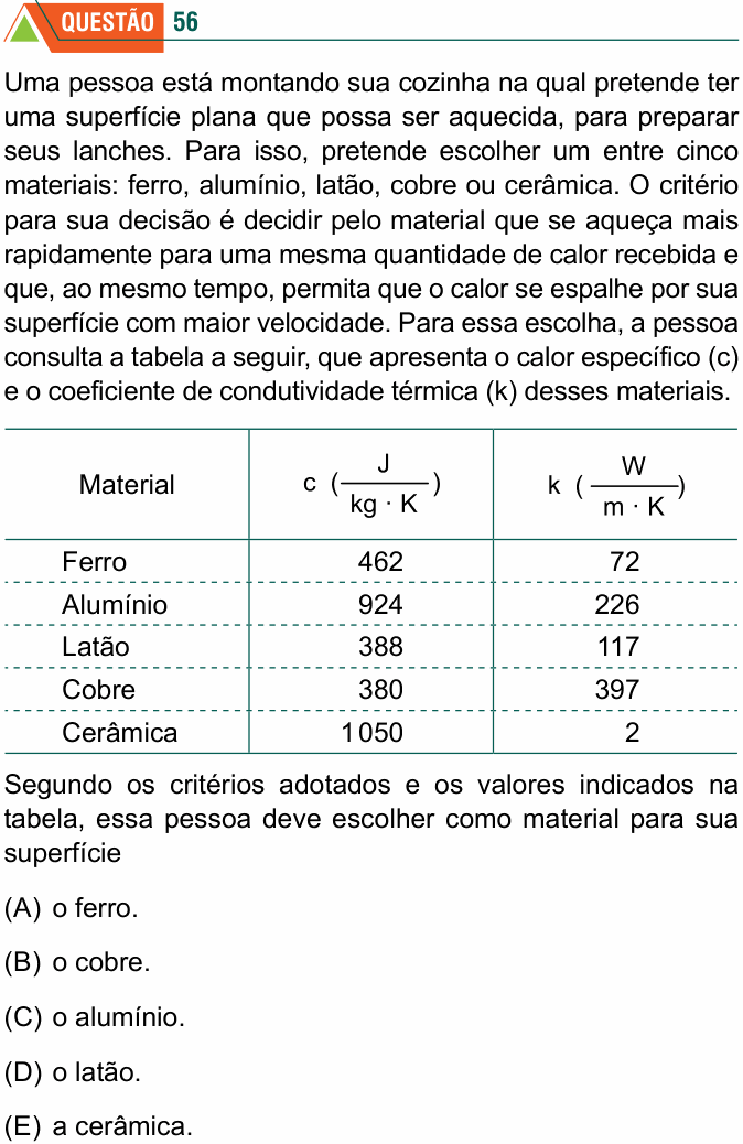 Enunciado da questão 56 de Física do FMABC 2023