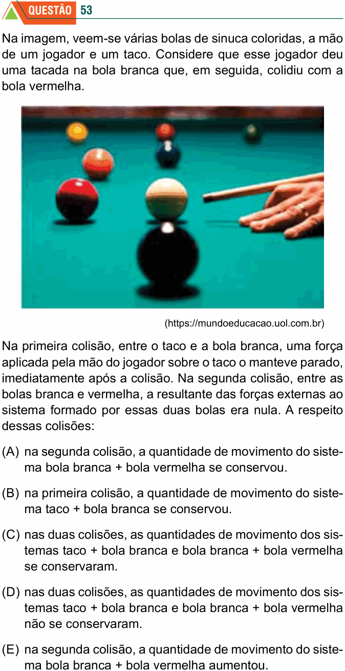 Enunciado da questão 53 de Física do FMABC 2024
