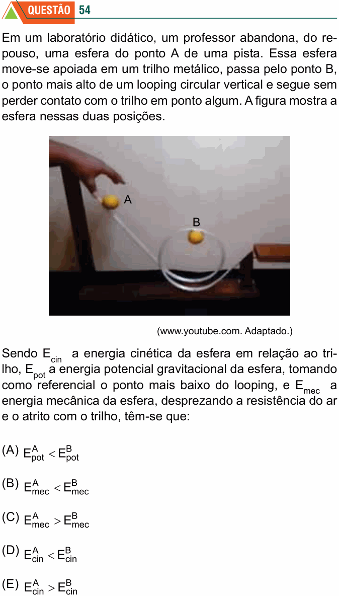 Enunciado da questão 54 de Física do FMABC 2024