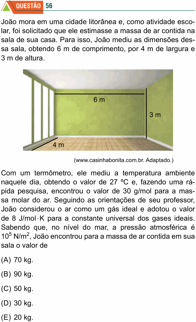 Enunciado da questão 56 de Física do FMABC 2024