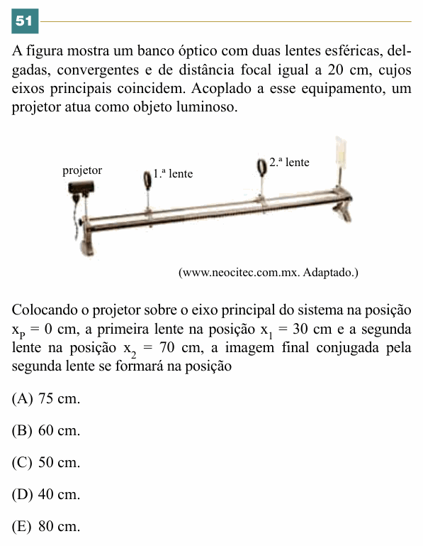 Enunciado da questão 51 de Física do FACISB 2014