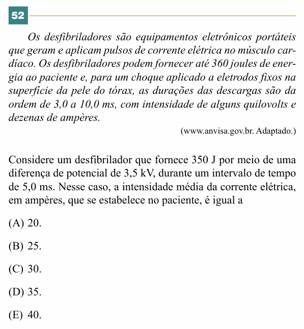 Enunciado da questão 52 de Física do FACISB 2014