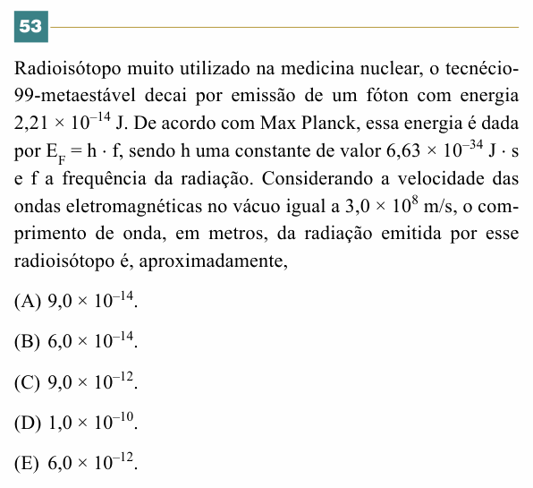 Enunciado da questão 53 de Física do FACISB 2014