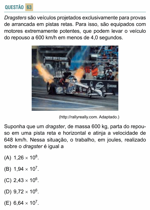 Enunciado da questão 63 de Física do FACISB 2015