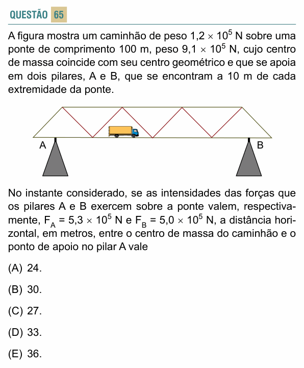 Enunciado da questão 65 de Física do FACISB 2015
