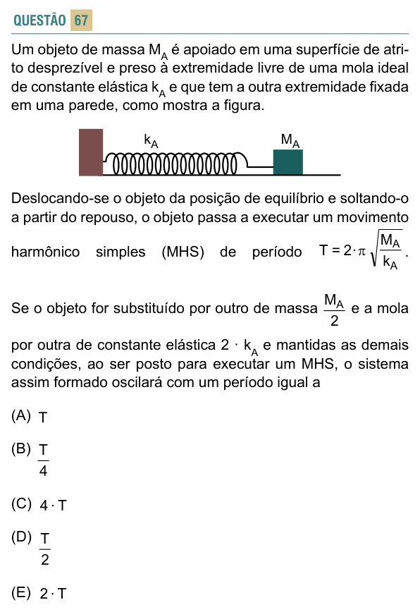 Enunciado da questão 67 de Física do FACISB 2015